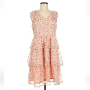 Vila Floral Pink Ruffles Tier Dress, Size 38